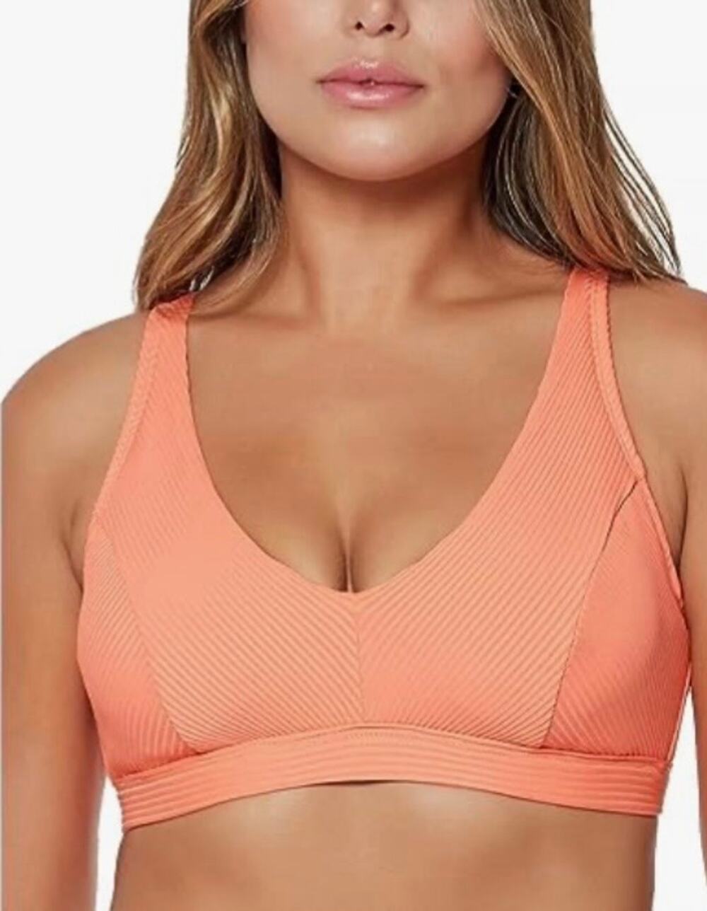 Bleu Rod Beattie Coral Chic Walk The Line Ribbed Bikini Top 38D NWT